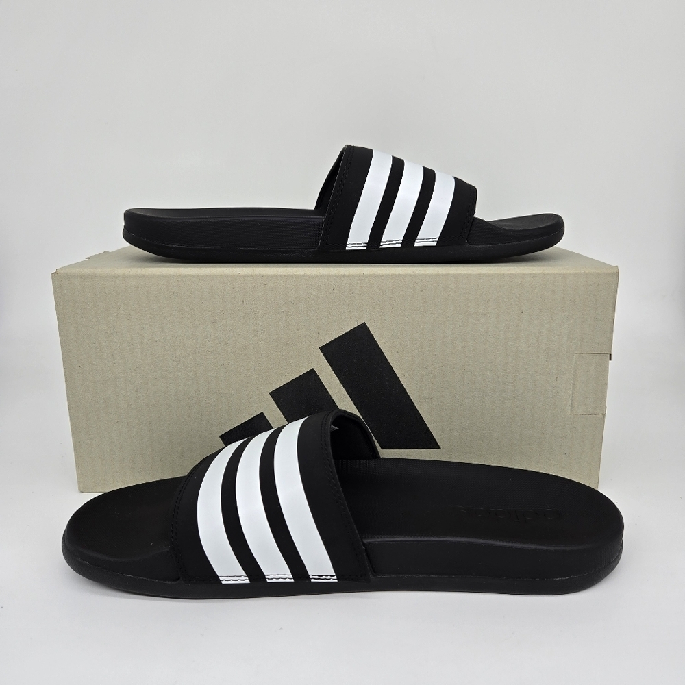 New adidas Adilette Comfort Slides Black White Men's Shoes Size 12 - Picture 5 of 8